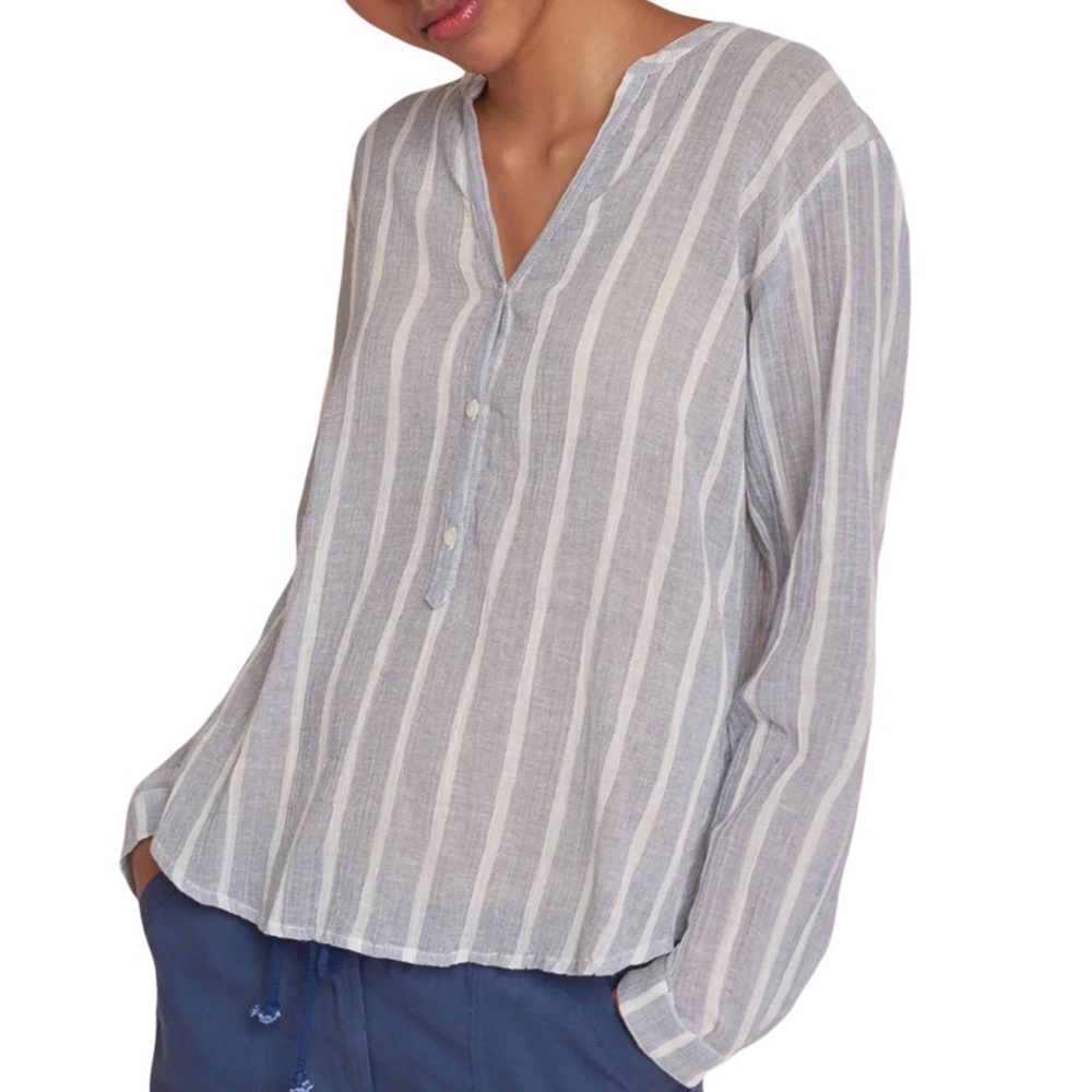 Roberta Roller Rabbit Alta Blue & White Striped Gauze Oversized Blouse - M